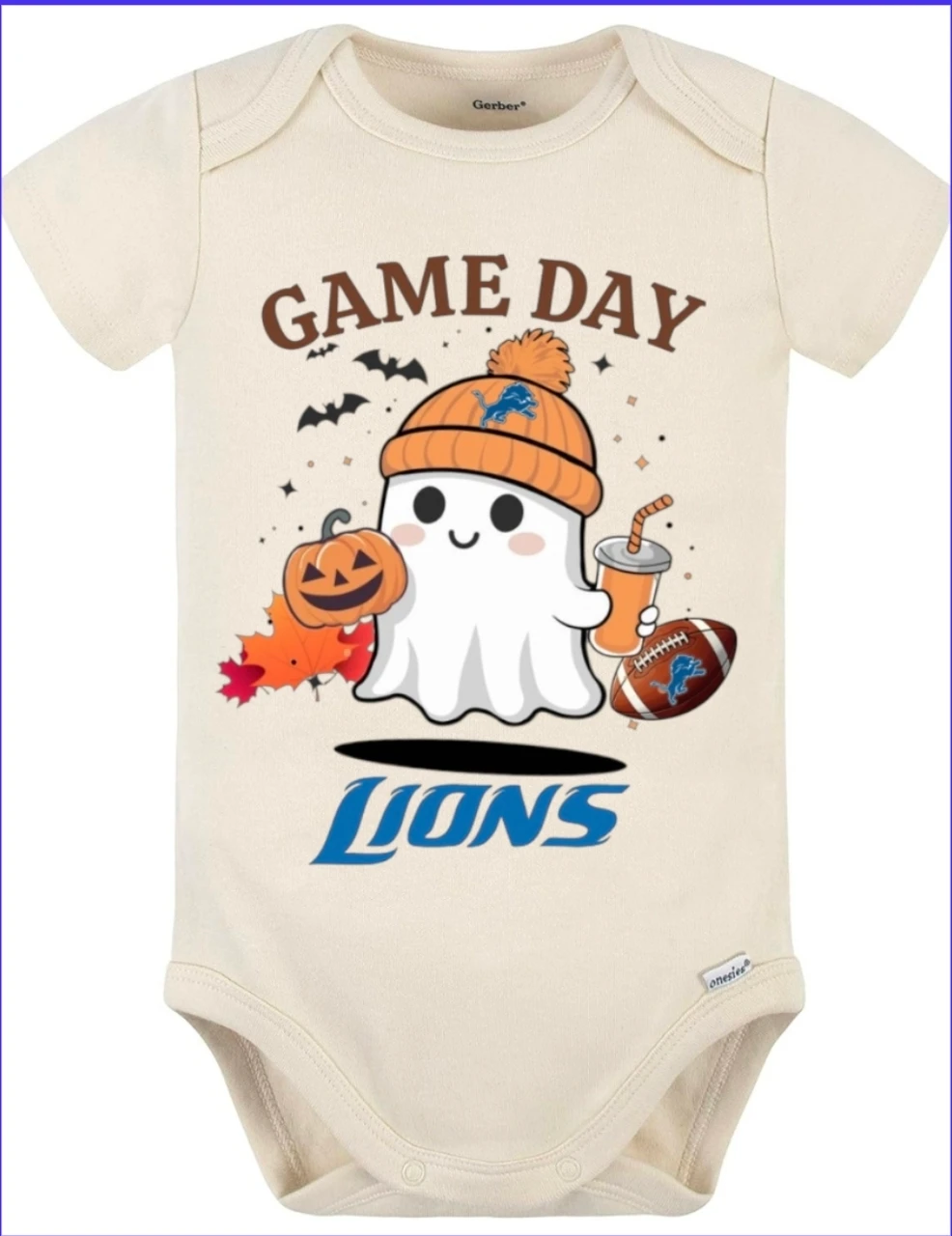 Detroit Lions Game Day Ghost Baby Onesie
