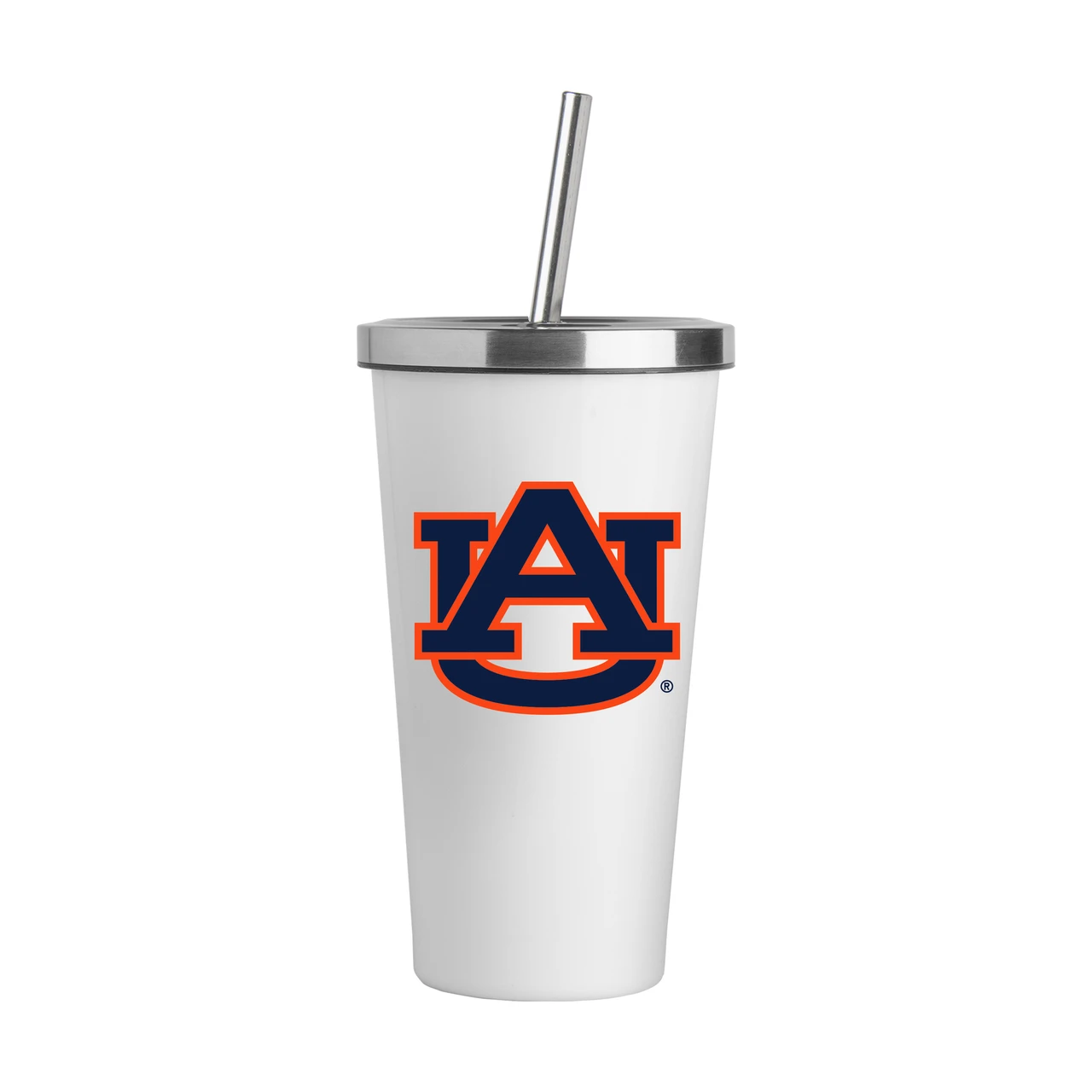 Auburn Tigers Logo White 20oz Straw Steel Tumbler