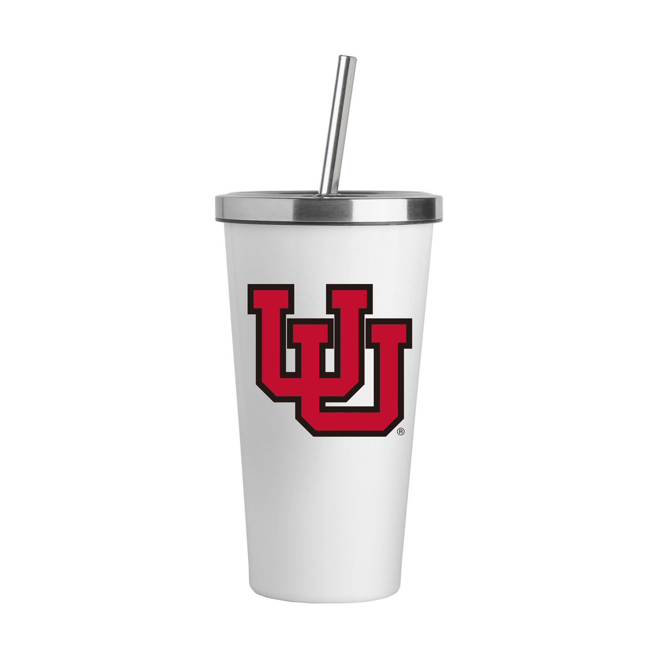 Utah Utes Logo White 20oz Straw Steel Tumbler