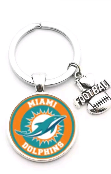 Miami Dolphins Pendant w/Love Football Charm Acrylic/Key Chain