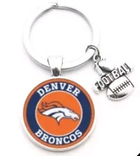 Denver Broncos Pendant w/Love Football Charm Acrylic/Key Chain
