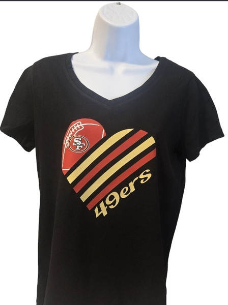 San Francisco 49ers Women's Love V-Neck Tee Short Sleeves Blk