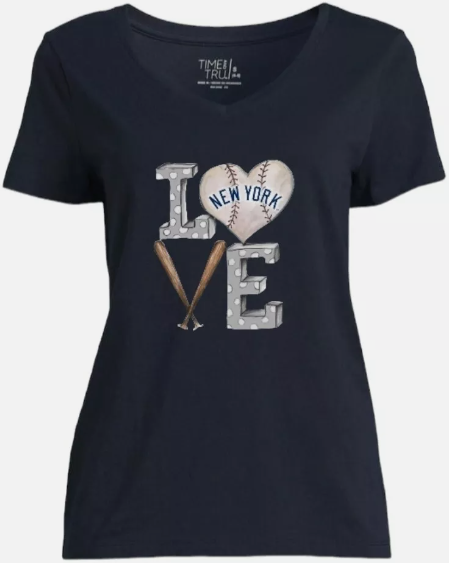 New York Yankees Women's Love V-Neck Tee Short Sleeves Navy