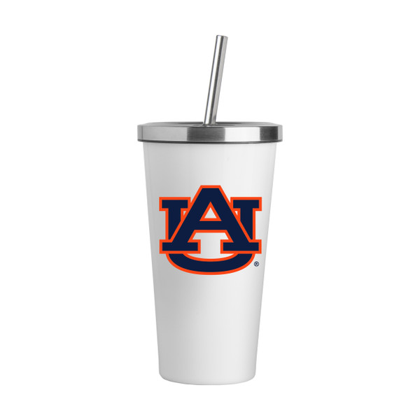 Auburn Tigers Logo White 20oz Straw Steel Tumbler
