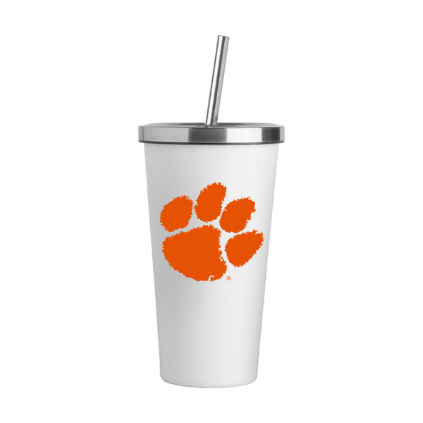 Clemson Tigers Logo White 20oz Straw Steel Tumbler