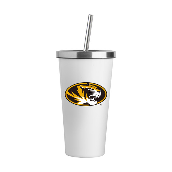Missouri Tigers Logo White 20oz Straw Steel Tumbler