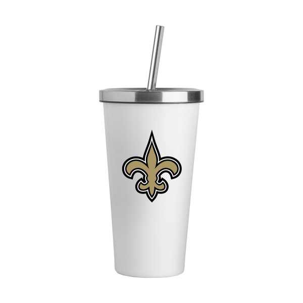 New Orleans Saints Logo White 20oz Straw Steel Tumbler