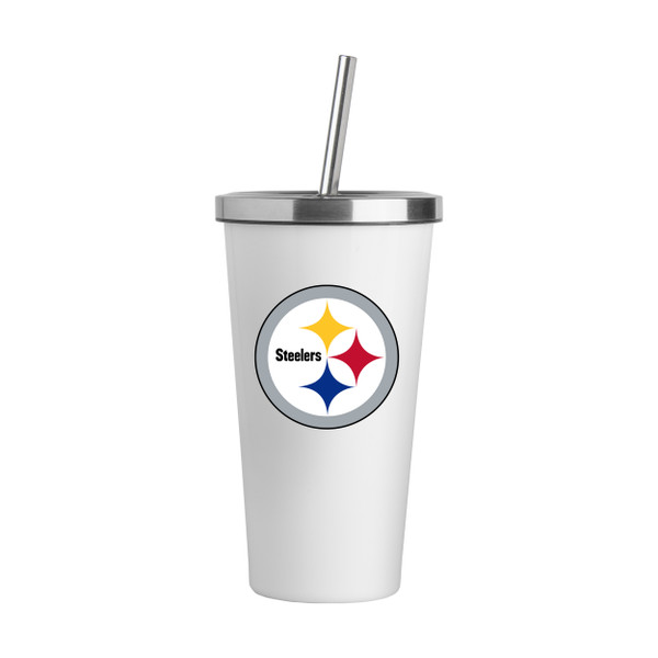 Pittsburgh Steelers Logo White 20oz Straw Steel Tumbler