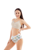 Front-view of female model wearing Safari training pants, front-view.
