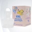 XXL orthodontic bottle nipple beside box.