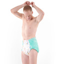 Male model wearing Alpaca adult diaper, side-view.