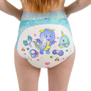 Modeled Lil' Monsters diaper, back-view.
