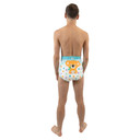 Back-view of male model wearing Critter Caboose diaper.