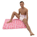 Male model sitting on change pad.