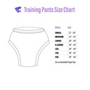 Training pants size chart.