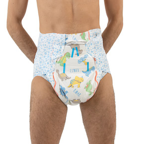 Modeled diaper, front-view.