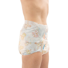 Modeled side-view of Lil Squirts Splash Diaper.