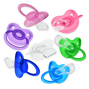 Assortment of coloured Crystal Fixx adult pacifiers.