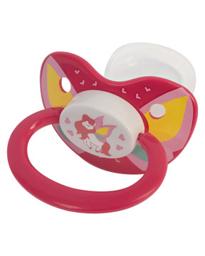 Magenta Lil Bella pacifier with nipple visible