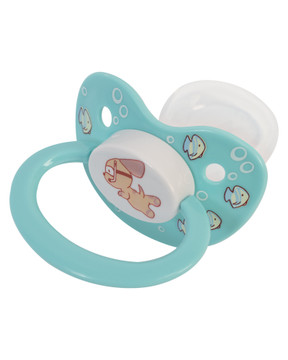 Splash dog pacifier with nipple visible