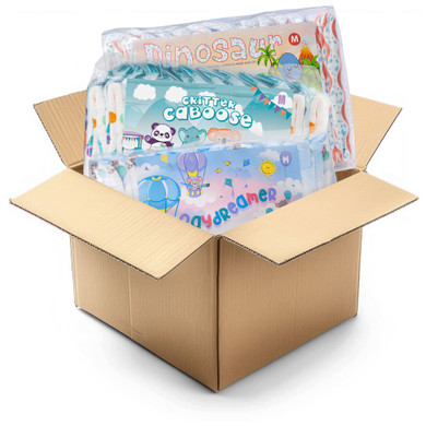 Mixed case of Adventure Island diapers.