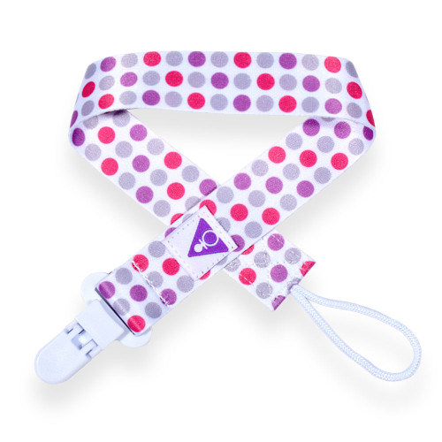 Adult Pacifier Clip - Purple & Pink Polkadots