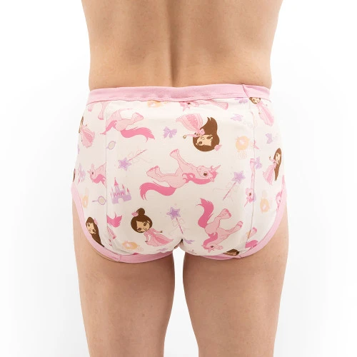 Back-view of modeled Princess adult training pants.