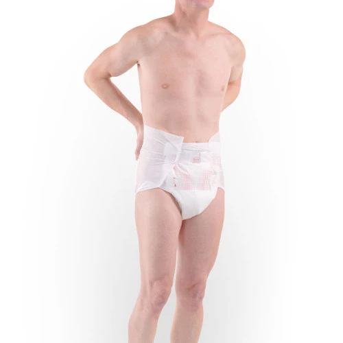 Male model wearing Active Air Incontinence Briefs, front-view.