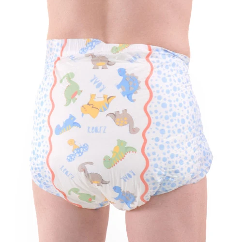 Modeled back-view of Mega Dinosaur adult diaper.