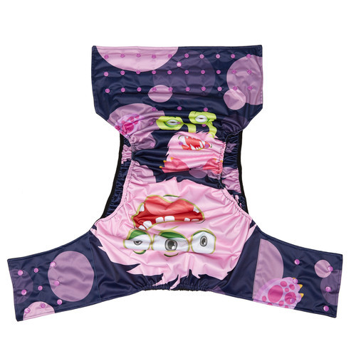 Cuddle Monster pocket diaper extended open, outer-side.