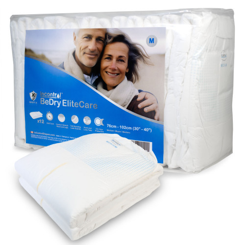 Bag of EliteCare Premium with two briefs stacked in front.