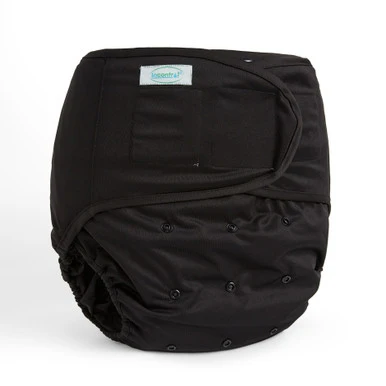 Black diaper cover wrap, front-view.