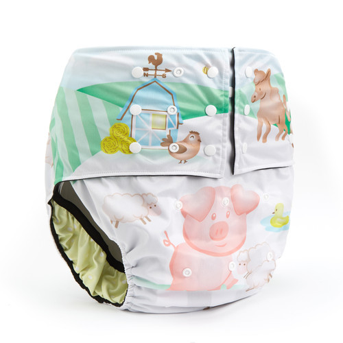 Barnyard Pocket Diaper, side-view.