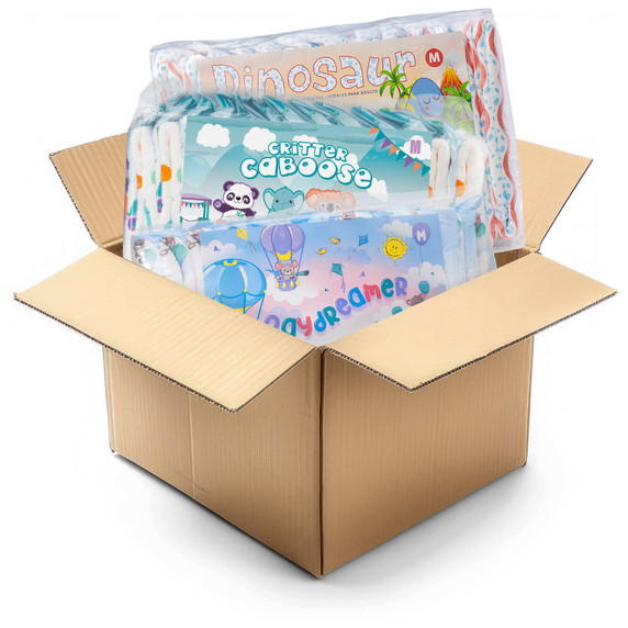 Mixed case of Adventure Island diapers.
