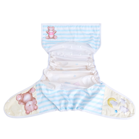 Teddy Bear Diaper Wrap extended open, inner-side.