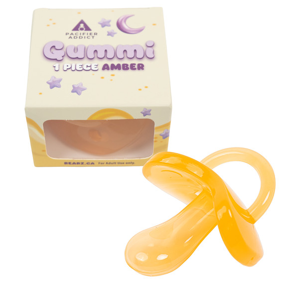 Gummi Silicone Pacifier beside box.