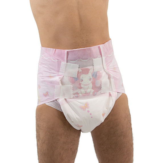 Close-up of the front of the Lil Bella Diapers modeled.