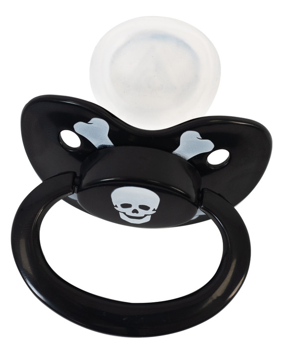Top view of Black Rebel pacifier with size 8 nipple