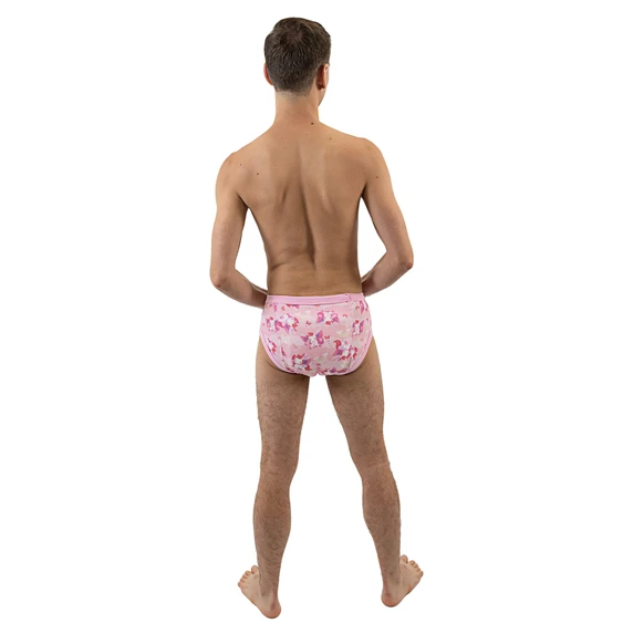 Male model wearing Lil Bella training pants, back-view.