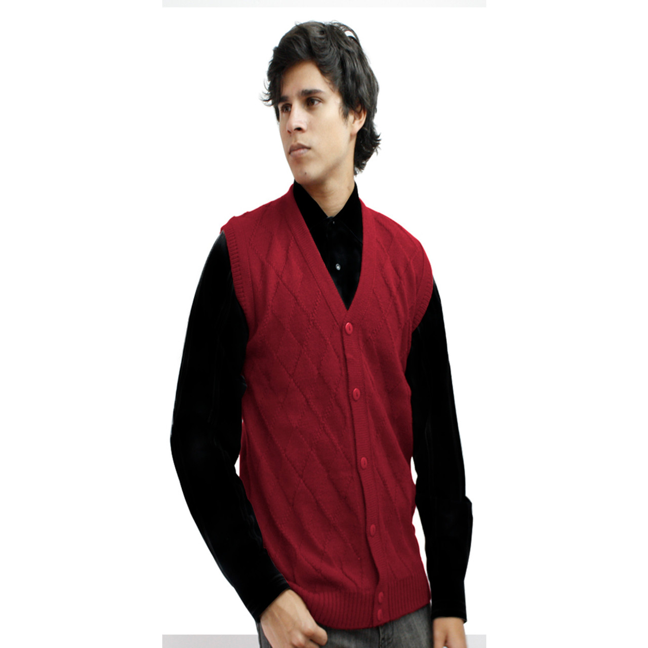 Mens Soft Alpaca Wool Knitted V Neck Sweater Button Down Golf Vest