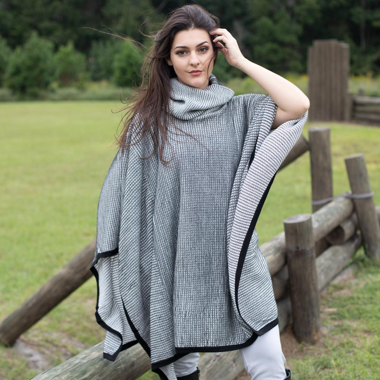 LAVRA Women's Turtleneck Poncho Sweater Soft Knit Pullover Cloak