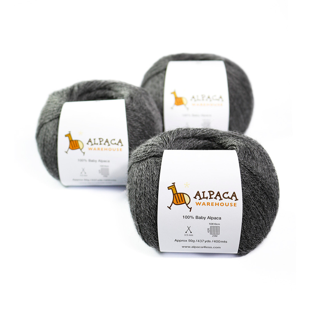 100% Alpaca Yarn Wool Set of 3 Skeins Fingering Lace Worsted Weight -  Heavenly Soft and Perfect for Knitting and Crocheting (Gray, Lace)