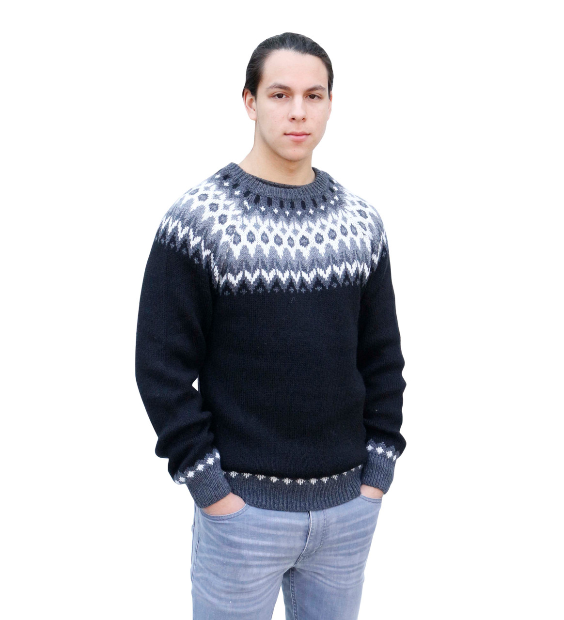 INTI ALPACA Thick Handmade sweater for Men in Blue Alpaca Wool - Winter  Crewneck Pullover - Chunky Knit Sweater