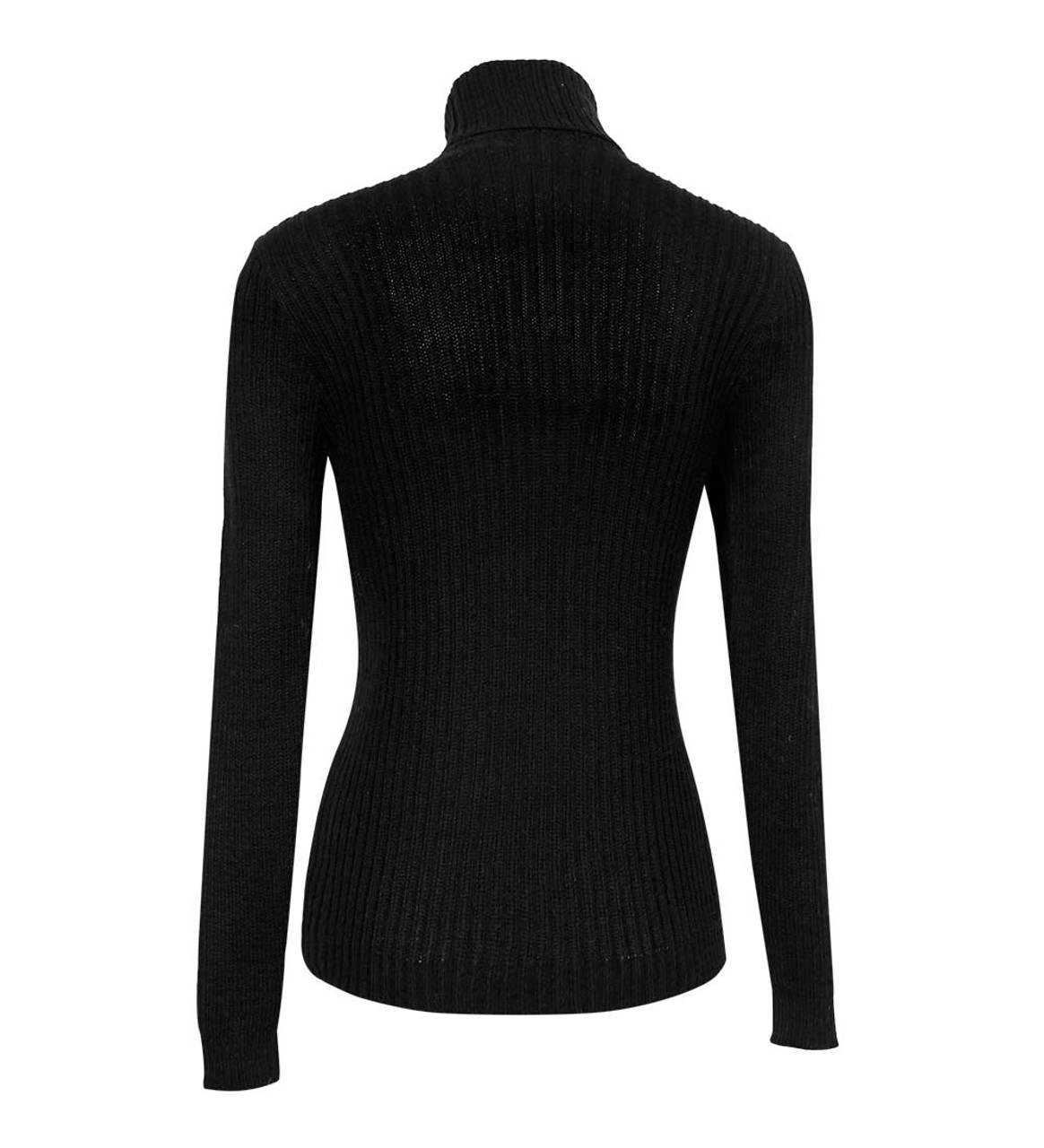 Black Solid Rib-Knit Turtle Neck Sweater - SNITCH
