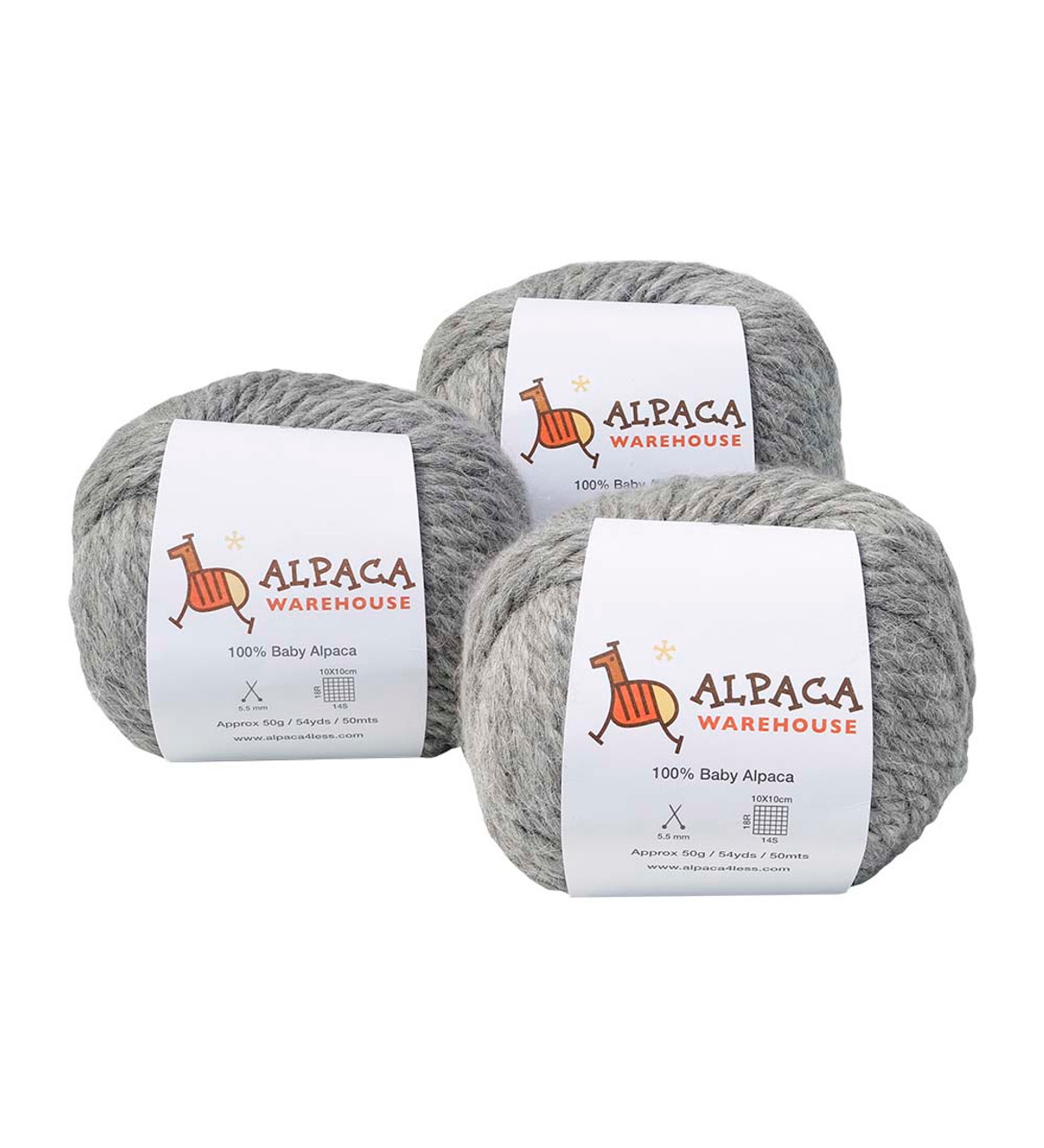 100% Baby Alpaca Yarn Wool Set of 3 Skeins Bulky Chunky Weight - Heavenly Soft and Perfect for Knitting and Crocheting (Soft Gray)
