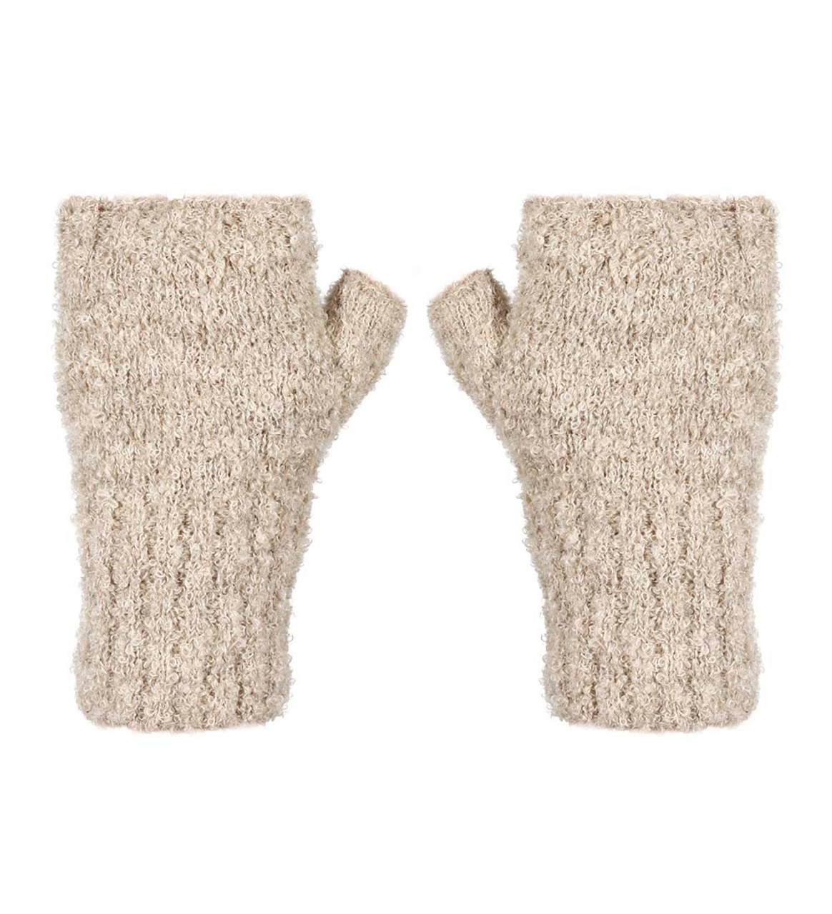Hand Knit 100% WOOL Half Finger GLOVES in Brown, Gray, White