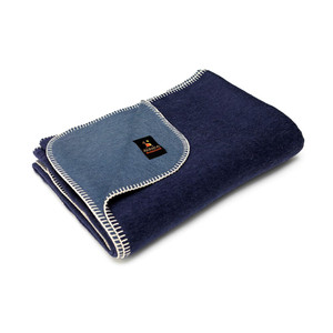 Alpaca Wool Thick Military Banderita Blanket Biface Design Travel Size Steel Blue/Navy Blue