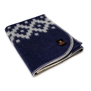 Alpaca Wool Thick Military Banderita Blanket Ethnic Design Travel Size Navy Blue/Soft Gray