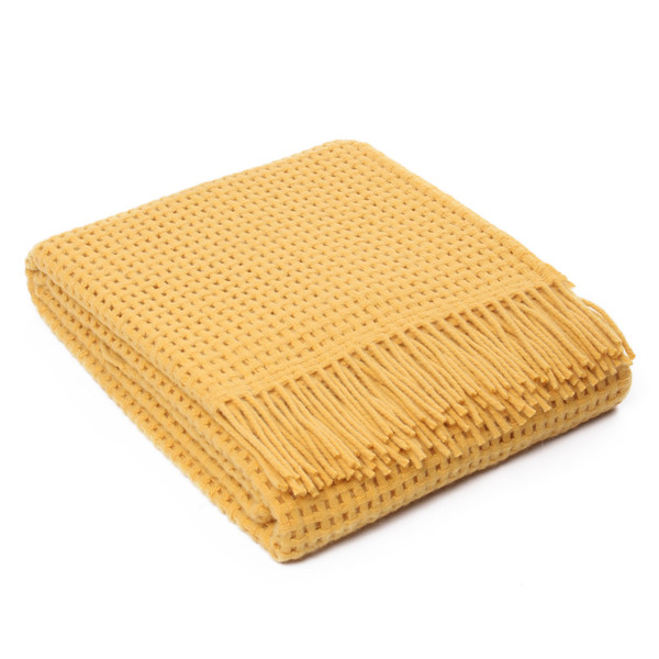 Yellow Basketweave Alpaca Wool Throw Blanket