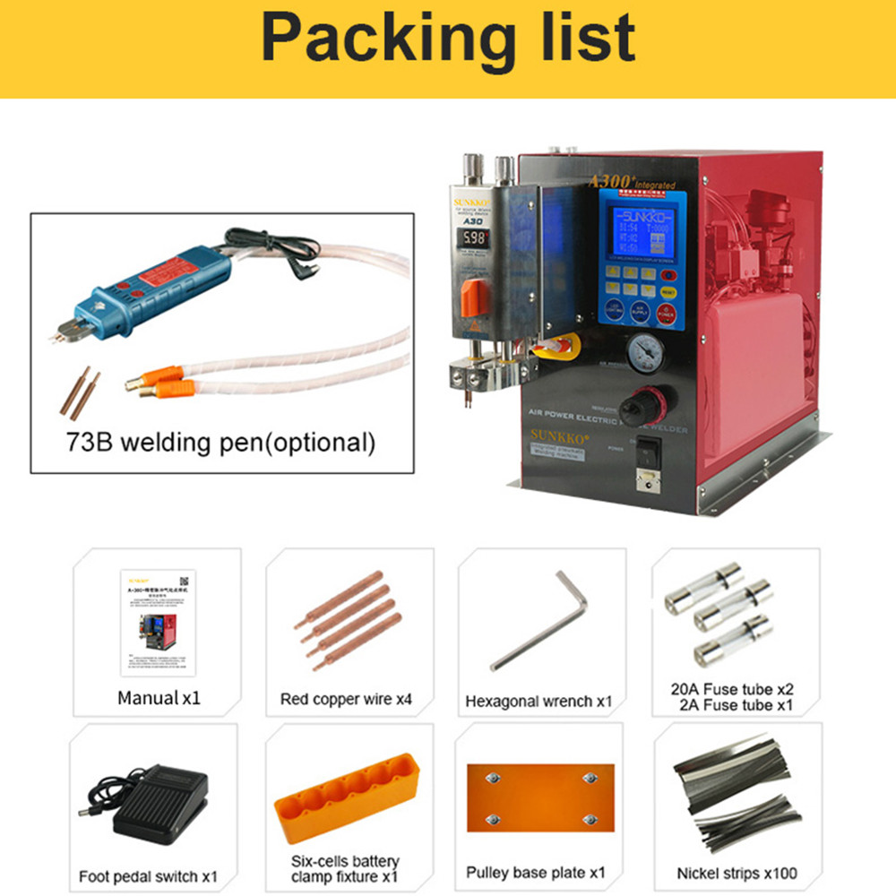 SUNKKO A300+ Pneumatic Battery Spot Welder AC Transformer Inversion Pulse Welding Machine with Built-in Air  Compressor